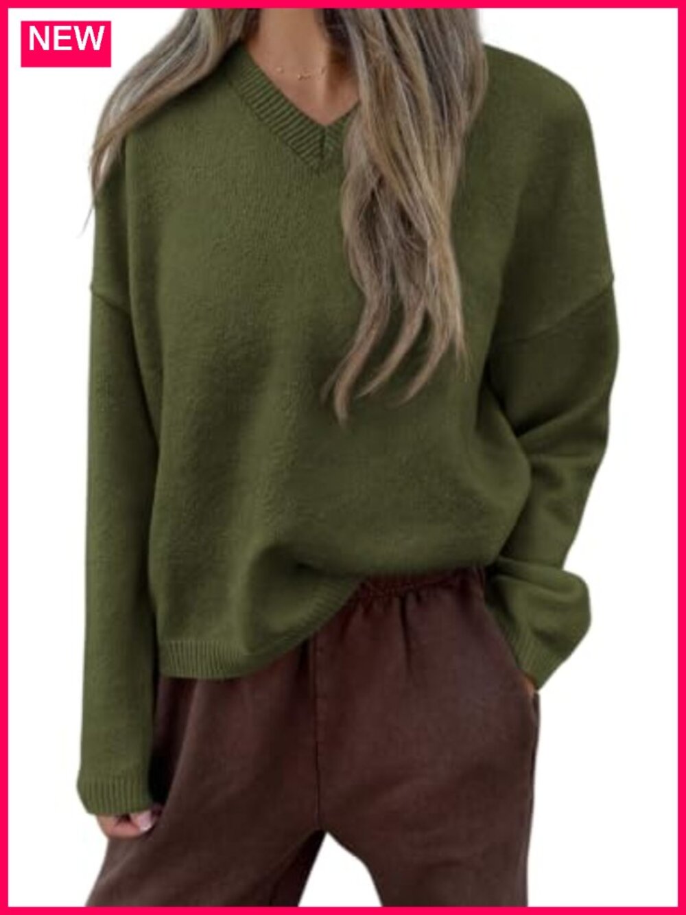 Cozy V Neck Long Sleeve Pullover Sweater Knit Soft Warm Fall Winter Top
